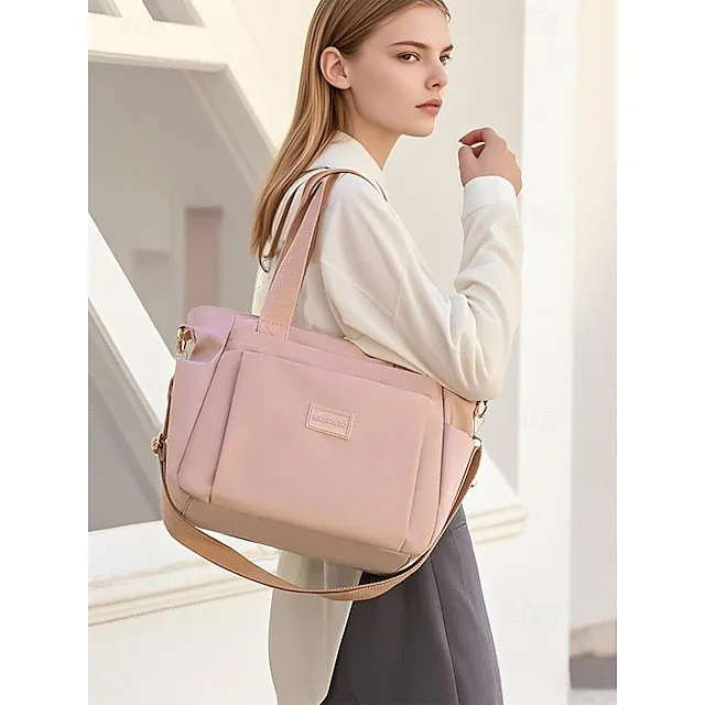 Stylish Waterproof Nylon Tote and Crossbody Bag with Multiple Pockets