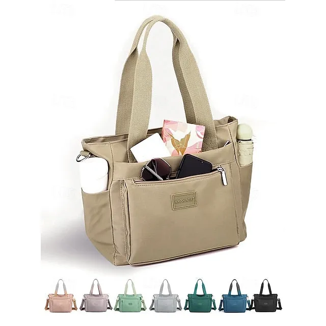 Stylish Waterproof Nylon Tote and Crossbody Bag with Multiple Pockets
