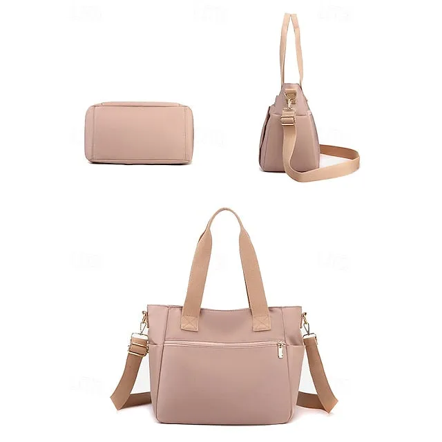 Stylish Waterproof Nylon Tote and Crossbody Bag with Multiple Pockets
