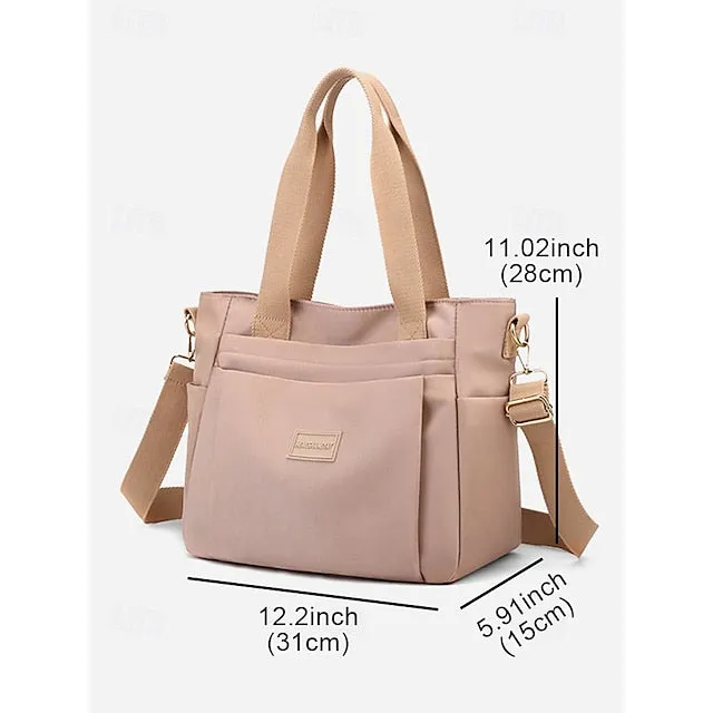 Stylish Waterproof Nylon Tote and Crossbody Bag with Multiple Pockets