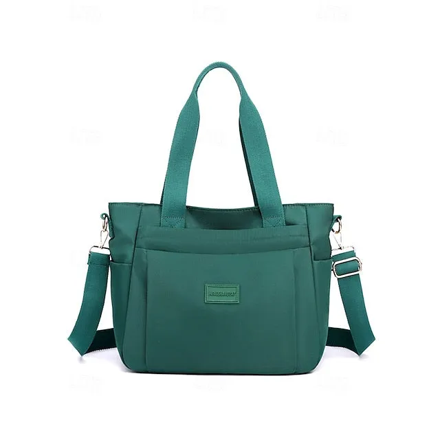 Stylish Waterproof Nylon Tote and Crossbody Bag with Multiple Pockets