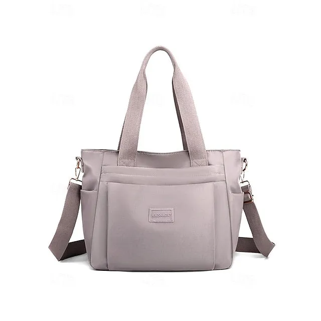 Stylish Waterproof Nylon Tote and Crossbody Bag with Multiple Pockets