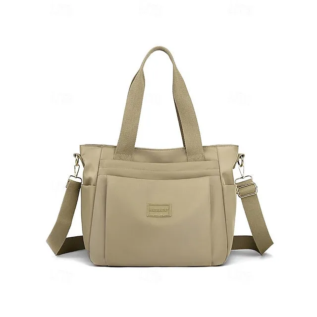 Stylish Waterproof Nylon Tote and Crossbody Bag with Multiple Pockets