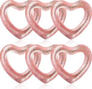 Sumind 6 Pcs Inflatable Heart Pool Floats, 47.3 x 39.4 Inch Bachelorette Heart Shaped Loungers Tube, Wedding Bride Float, Summer Swimming Ring, Water Beach Party for Adults(Rose Gold)
