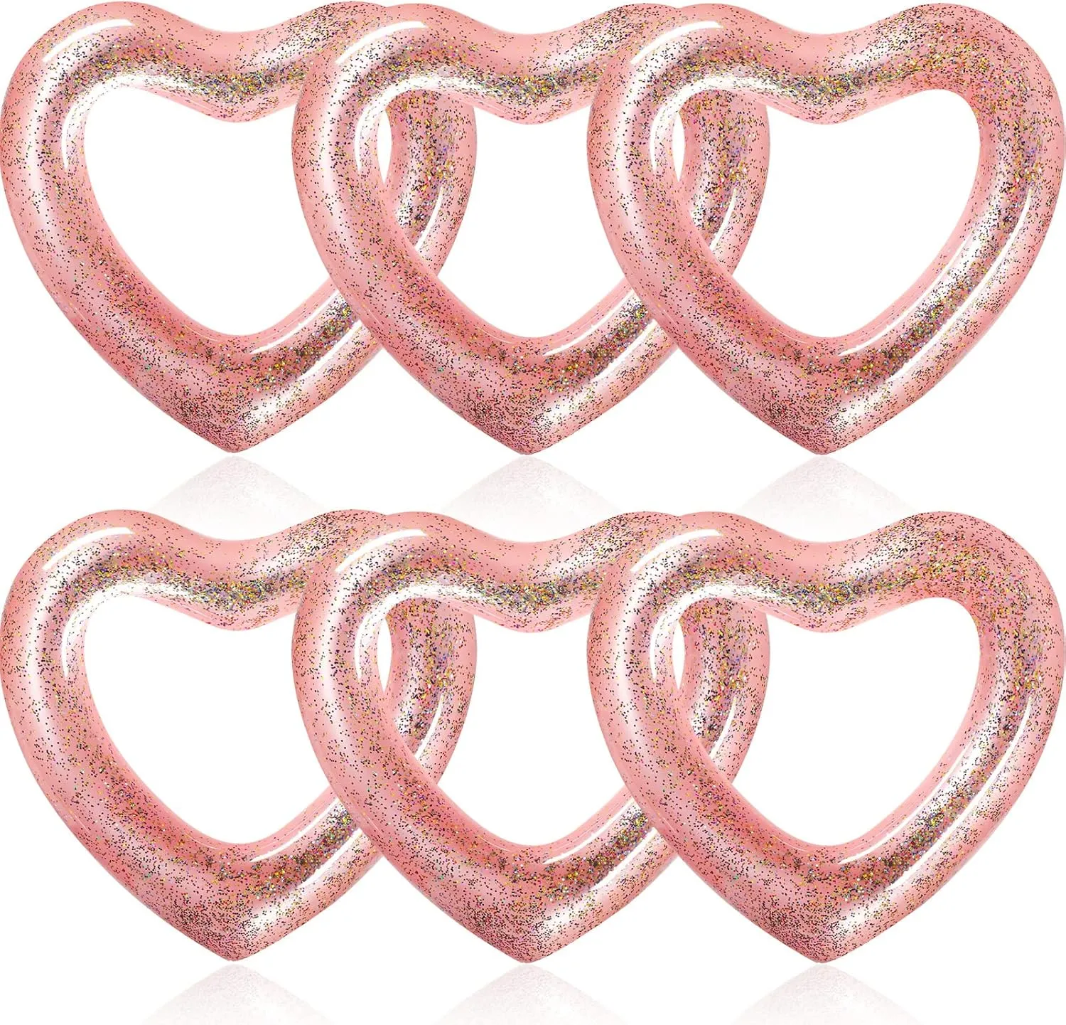 Sumind 6 Pcs Inflatable Heart Pool Floats, 47.3 x 39.4 Inch Bachelorette Heart Shaped Loungers Tube, Wedding Bride Float, Summer Swimming Ring, Water Beach Party for Adults(Rose Gold)
