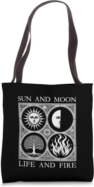 Sun Moon Tree Life Fire Medieval Tarot Esoteric Symbolic Tee Tote Bag