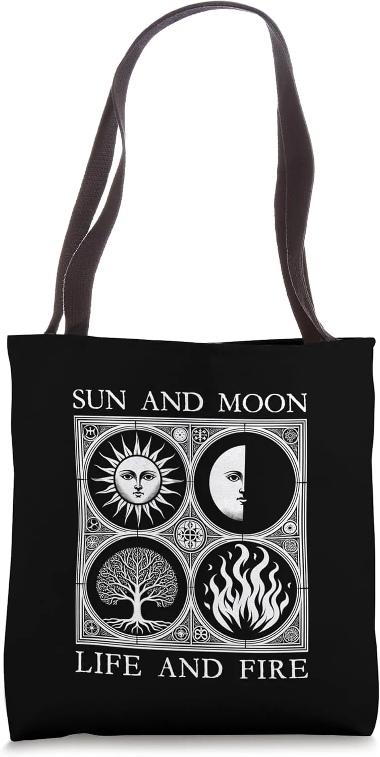 Sun Moon Tree Life Fire Medieval Tarot Esoteric Symbolic Tee Tote Bag