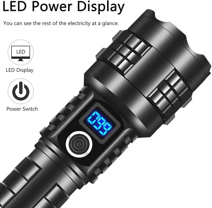 Super Bright Flashlight High Lumens Rechargeable, 100000 Lumen Xhp70.2 Powered Led Flashlights Brightest Flash Light, Powerful Handheld Tactical Flashlights for Camping, Emergency