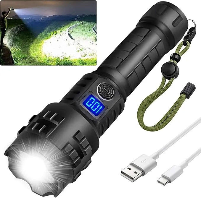 Super Bright Flashlight High Lumens Rechargeable, 100000 Lumen Xhp70.2 Powered Led Flashlights Brightest Flash Light, Powerful Handheld Tactical Flashlights for Camping, Emergency