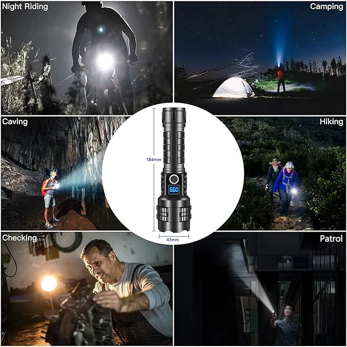 Super Bright Flashlight High Lumens Rechargeable, 100000 Lumen Xhp70.2 Powered Led Flashlights Brightest Flash Light, Powerful Handheld Tactical Flashlights for Camping, Emergency