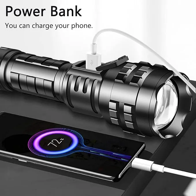 Super Bright Flashlight High Lumens Rechargeable, 100000 Lumen Xhp70.2 Powered Led Flashlights Brightest Flash Light, Powerful Handheld Tactical Flashlights for Camping, Emergency