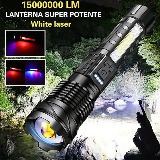 Super Bright Rechargeable Flashlight, LED Powerful Torch Zoomable Outdoor Adventures Flashlight White Laser Waterproof Outdoor Lighting Emergency Work Light Running Fishing Flood Light