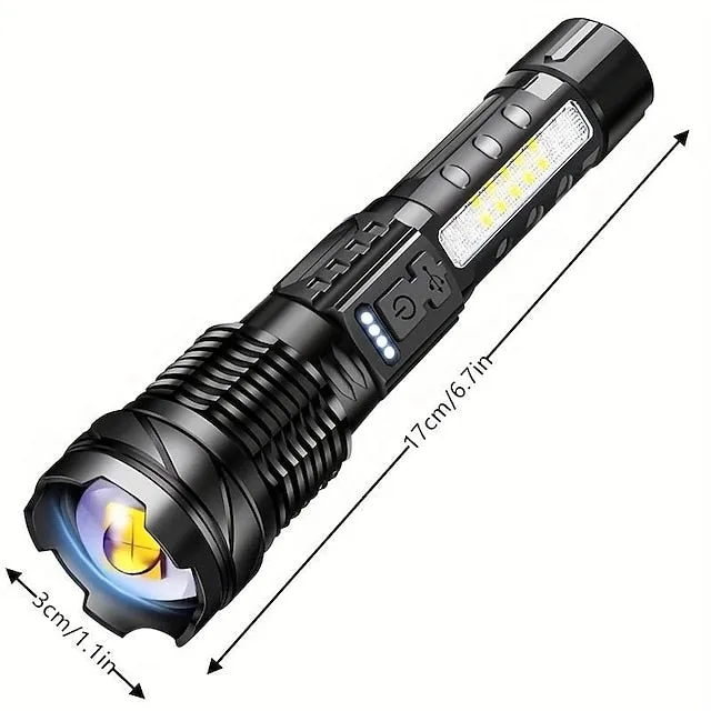 Super Bright Rechargeable Flashlight, LED Powerful Torch Zoomable Outdoor Adventures Flashlight White Laser Waterproof Outdoor Lighting Emergency Work Light Running Fishing Flood Light