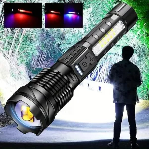 Super Bright Rechargeable Flashlight, LED Powerful Torch Zoomable Outdoor Adventures Flashlight White Laser Waterproof Outdoor Lighting Emergency Work Light Running Fishing Flood Light