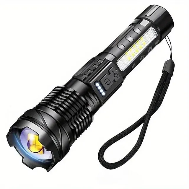 Super Bright Rechargeable Flashlight, LED Powerful Torch Zoomable Outdoor Adventures Flashlight White Laser Waterproof Outdoor Lighting Emergency Work Light Running Fishing Flood Light