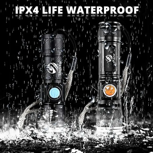 Super bright Rechargeable LED Flashlight With Tail USB Charging Head Zoomable waterproof Torch Portable light 3 Lighting modes Built-in battery