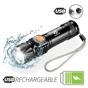 Super bright Rechargeable LED Flashlight With Tail USB Charging Head Zoomable waterproof Torch Portable light 3 Lighting modes Built-in battery