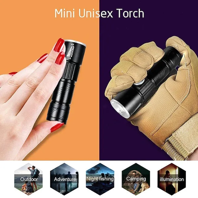 Super bright Rechargeable LED Flashlight With Tail USB Charging Head Zoomable waterproof Torch Portable light 3 Lighting modes Built-in battery