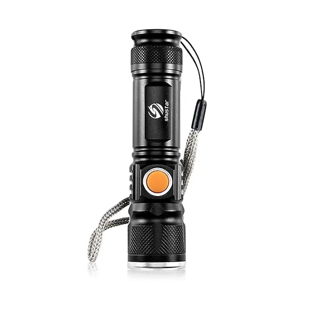 Super bright Rechargeable LED Flashlight With Tail USB Charging Head Zoomable waterproof Torch Portable light 3 Lighting modes Built-in battery