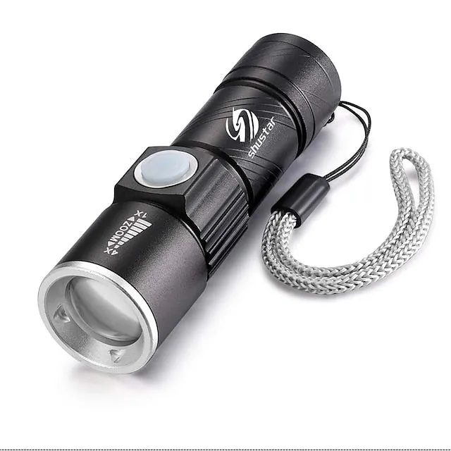 Super bright Rechargeable LED Flashlight With Tail USB Charging Head Zoomable waterproof Torch Portable light 3 Lighting modes Built-in battery