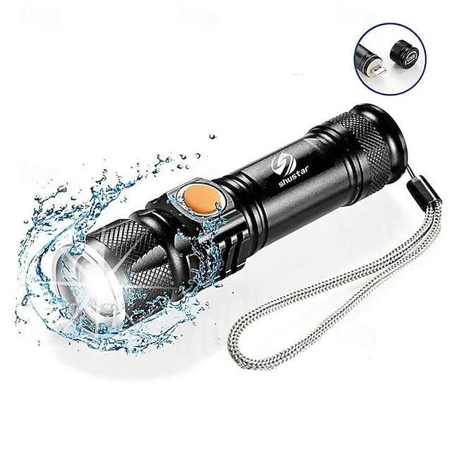 Super bright Rechargeable LED Flashlight With Tail USB Charging Head Zoomable waterproof Torch Portable light 3 Lighting modes Built-in battery