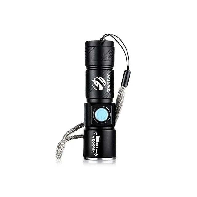 Super bright Rechargeable LED Flashlight With Tail USB Charging Head Zoomable waterproof Torch Portable light 3 Lighting modes Built-in battery
