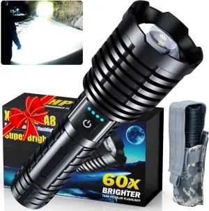 Super Bright Rechargeable LED Flashlights 2500.000 High Lumens, Flashlights High Lumens Up to 25H Long Battery Life| Zoomable| 5Light Modes| IP67 Waterproof, High Powered Flashlight for Camping Home