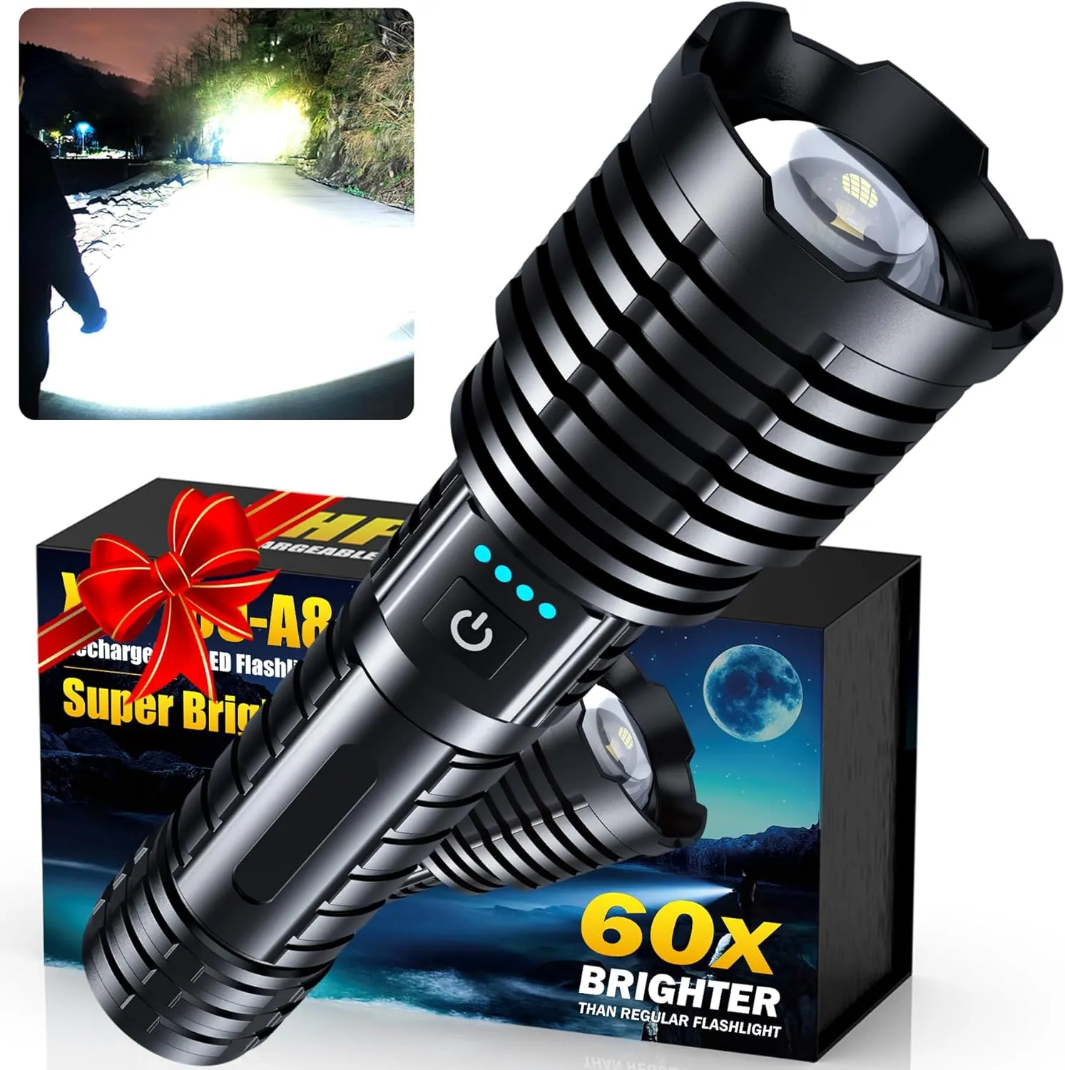Super Bright Rechargeable LED Flashlights 2500.000 High Lumens, Flashlights High Lumens Up to 25H Long Battery Life| Zoomable| 5Light Modes| IP67 Waterproof, High Powered Flashlight for Camping Home