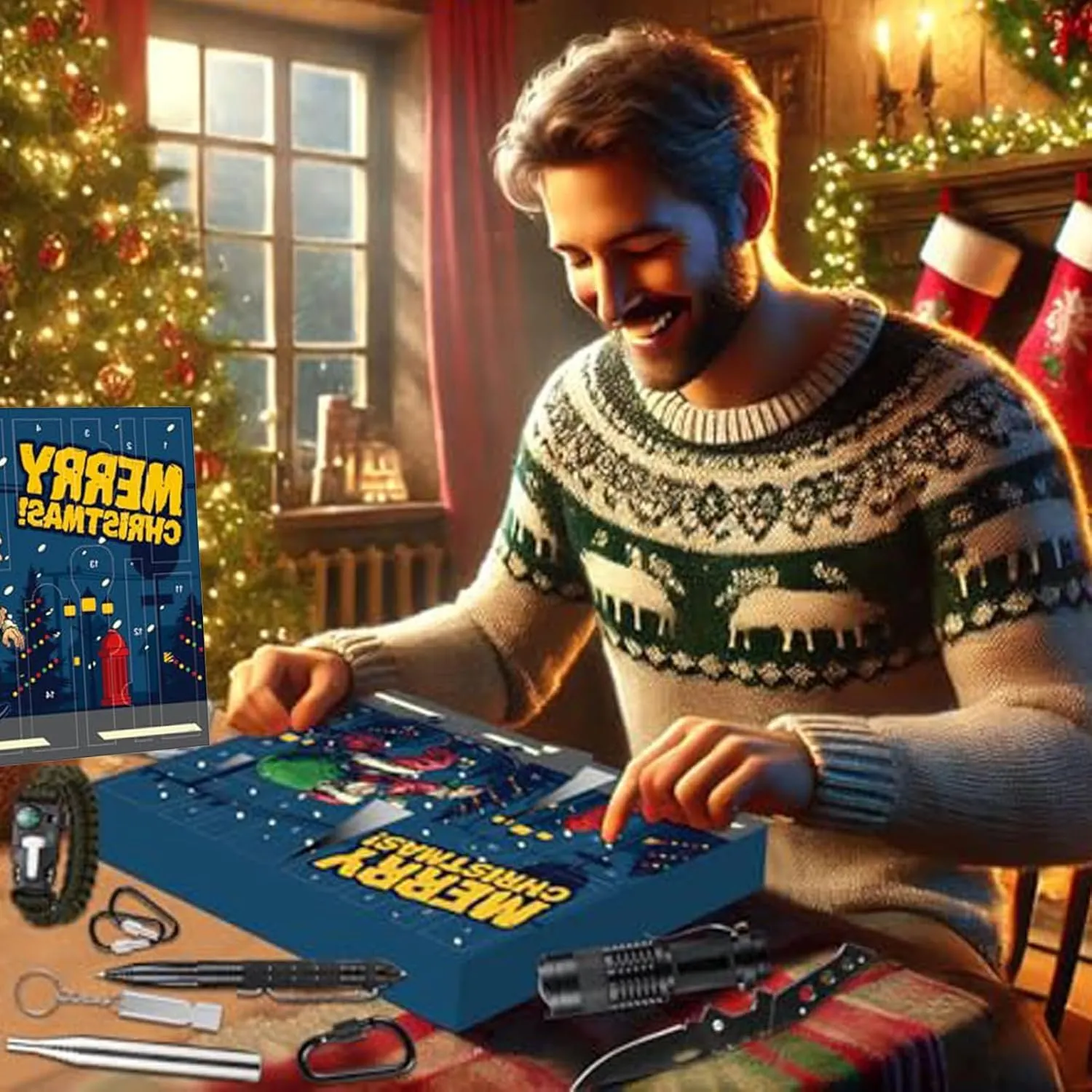 Survival Kit Advent Calendar 2024 with 24 Different Survival Tools 24 Days Survival Gear Advent Calendar 2024 Adult Christmas Advent Calendar for Men Women Cool Gadgets Gifts for Hunting Camping (A)
