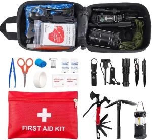 Survival Kit and First Aid Kit, 250Pcs Professional Survival Gear and Equipment with Molle Pouch, for Men Dad Husband Who Likes Camping Outdoor Adventure (Black)