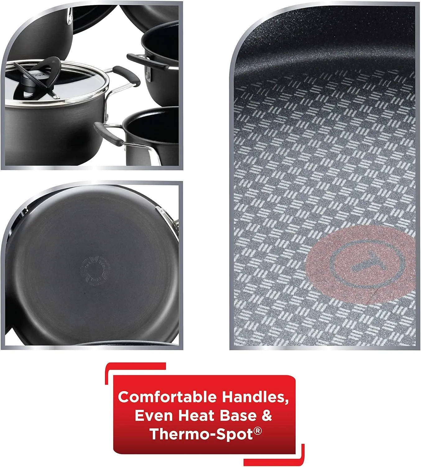 T-fal All In One Hard Anodized Nonstick Cookware Set 12 Piece Pots and Pans, Dishwasher Safe Black