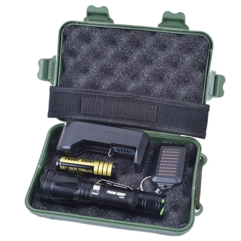 T6 LED Zoomable Flashlight Torch 5000 Lumens Tactical Flashlight 18650 Battery Charger keychain Box LED Bicycle Light #F40OT11