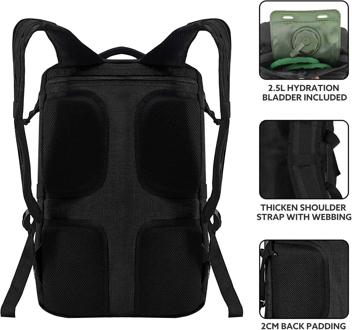 Tactical Meal Prep Backpack,519 Fitness Insulated Lunch Backpack with Removable Meal Compartment,16 Hours Insulation,Hiking Lunch Rucksack with Molle,Heavy Duty Hydration Backpack (Black)