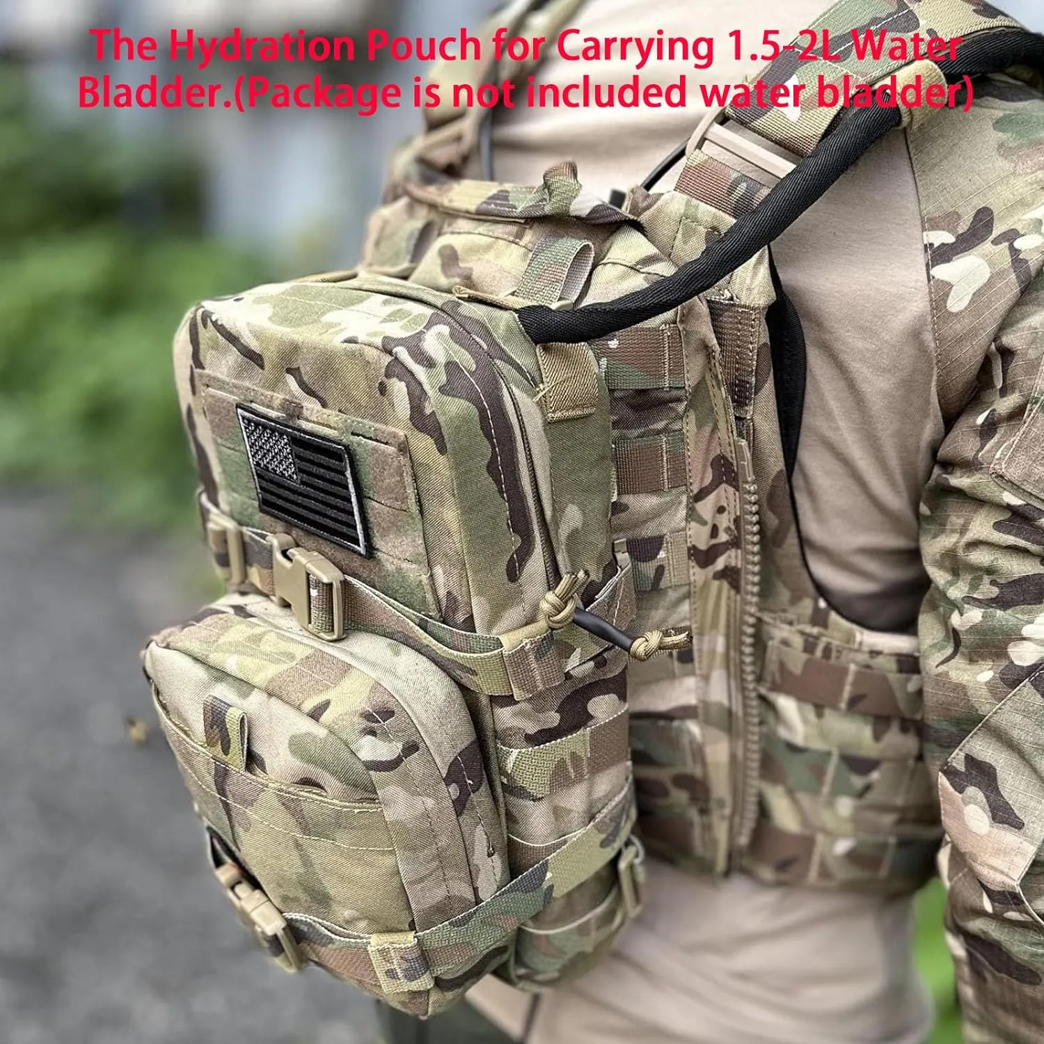 Tactical Mini Molle Hydration Pack,Molle Hydration Carrier with IFAK Pouch&US Flag&Med Patch,Hydropack for 2L Water Bladder
