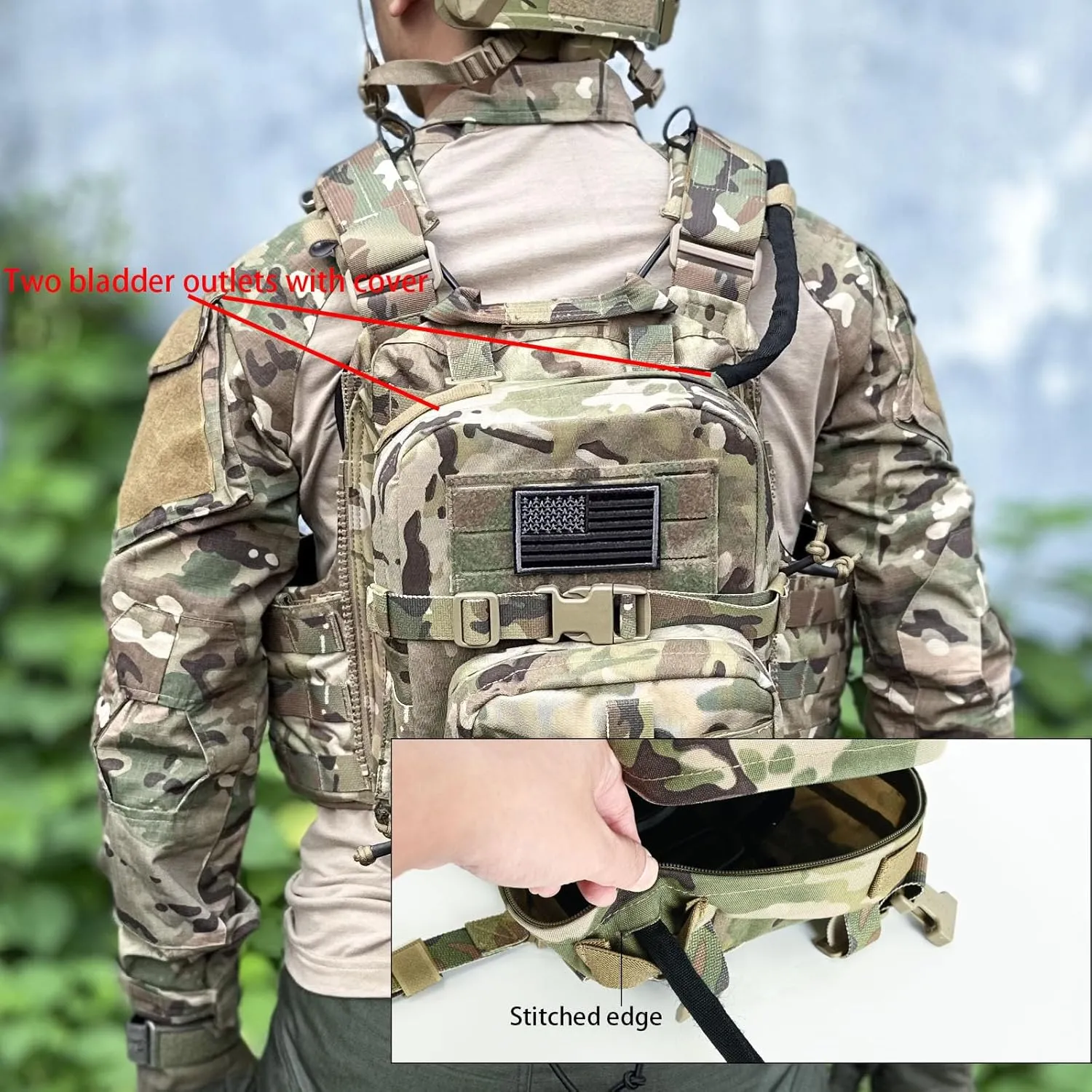 Tactical Mini Molle Hydration Pack,Molle Hydration Carrier with IFAK Pouch&US Flag&Med Patch,Hydropack for 2L Water Bladder