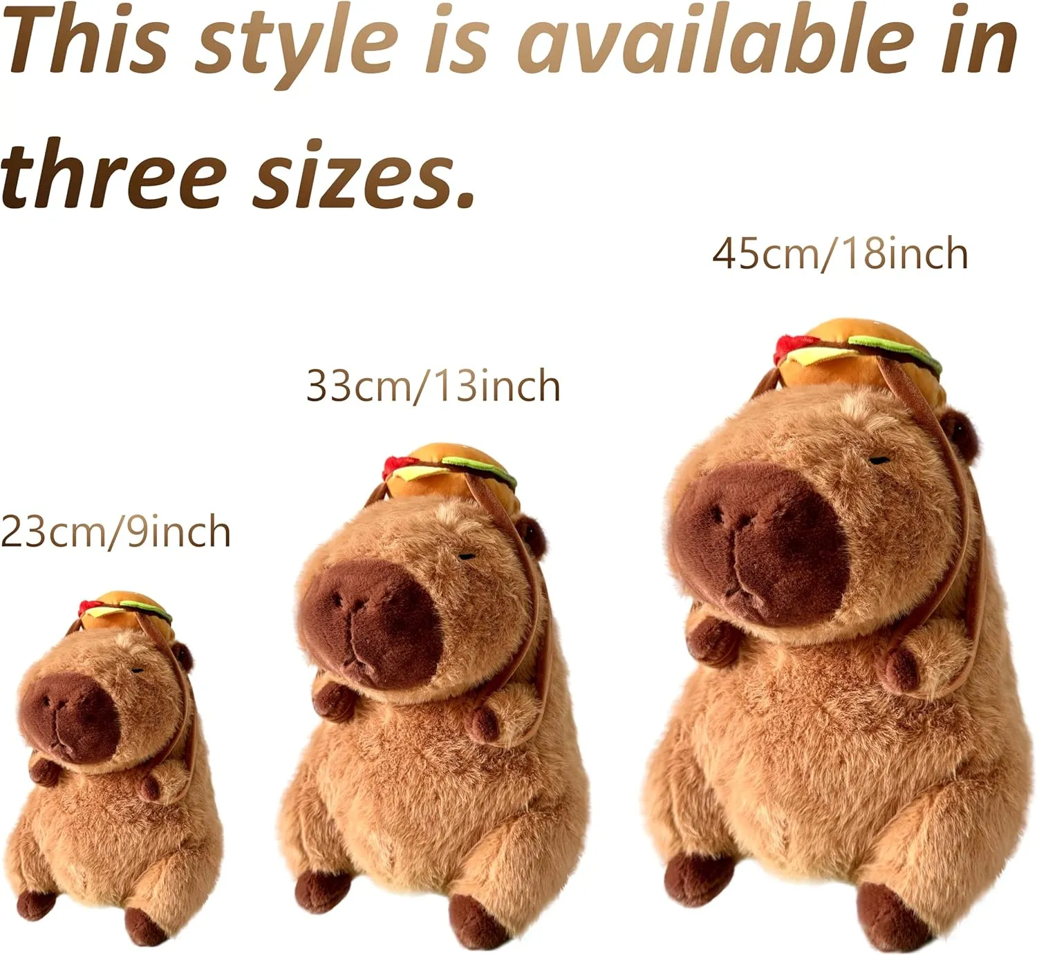 Tanha Capybara Plush Toy, Soft Cute Capybara Stuffed Animal - 45cm / 18inch with Hamburger Backpack