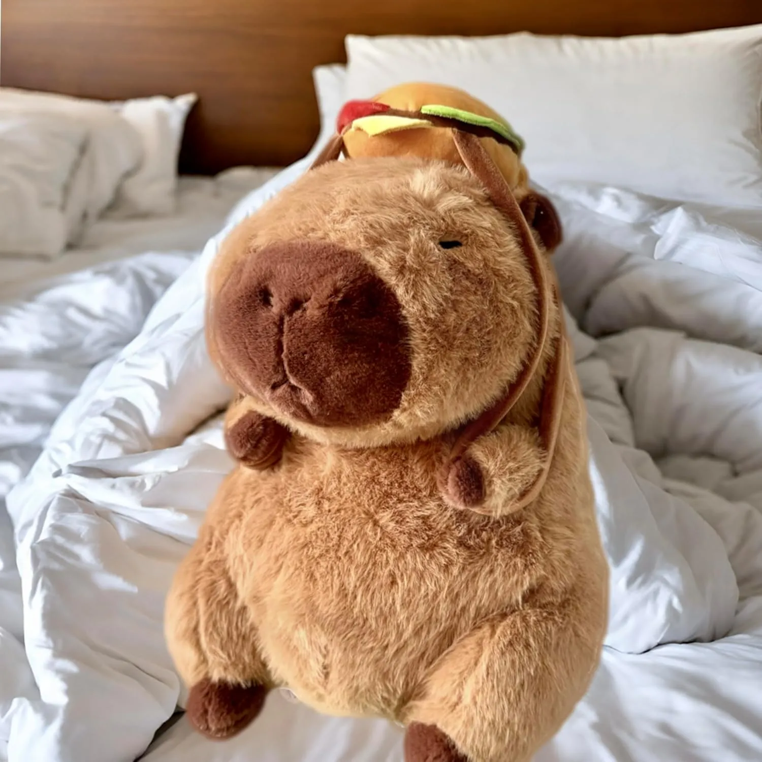 Tanha Capybara Plush Toy, Soft Cute Capybara Stuffed Animal - 45cm / 18inch with Hamburger Backpack