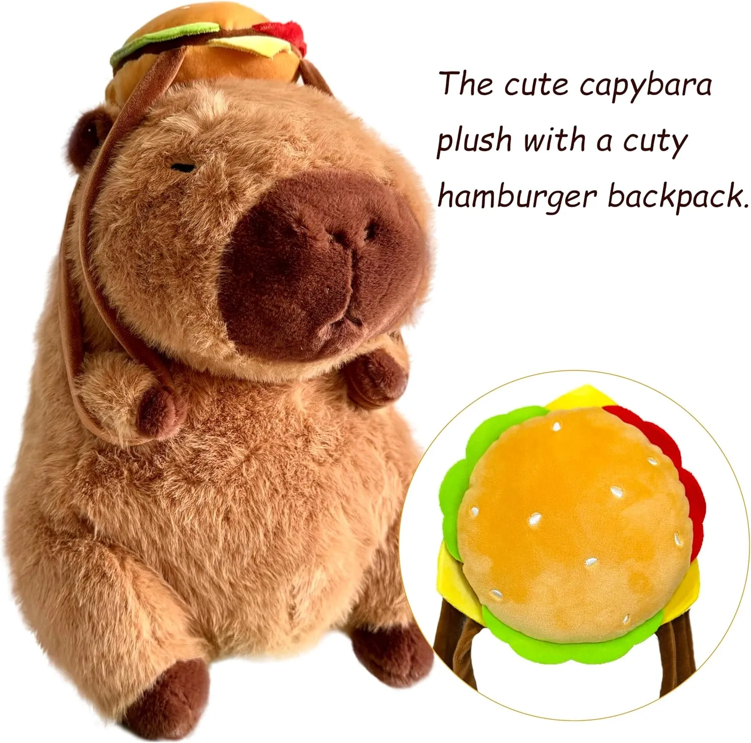 Tanha Capybara Plush Toy, Soft Cute Capybara Stuffed Animal - 45cm / 18inch with Hamburger Backpack