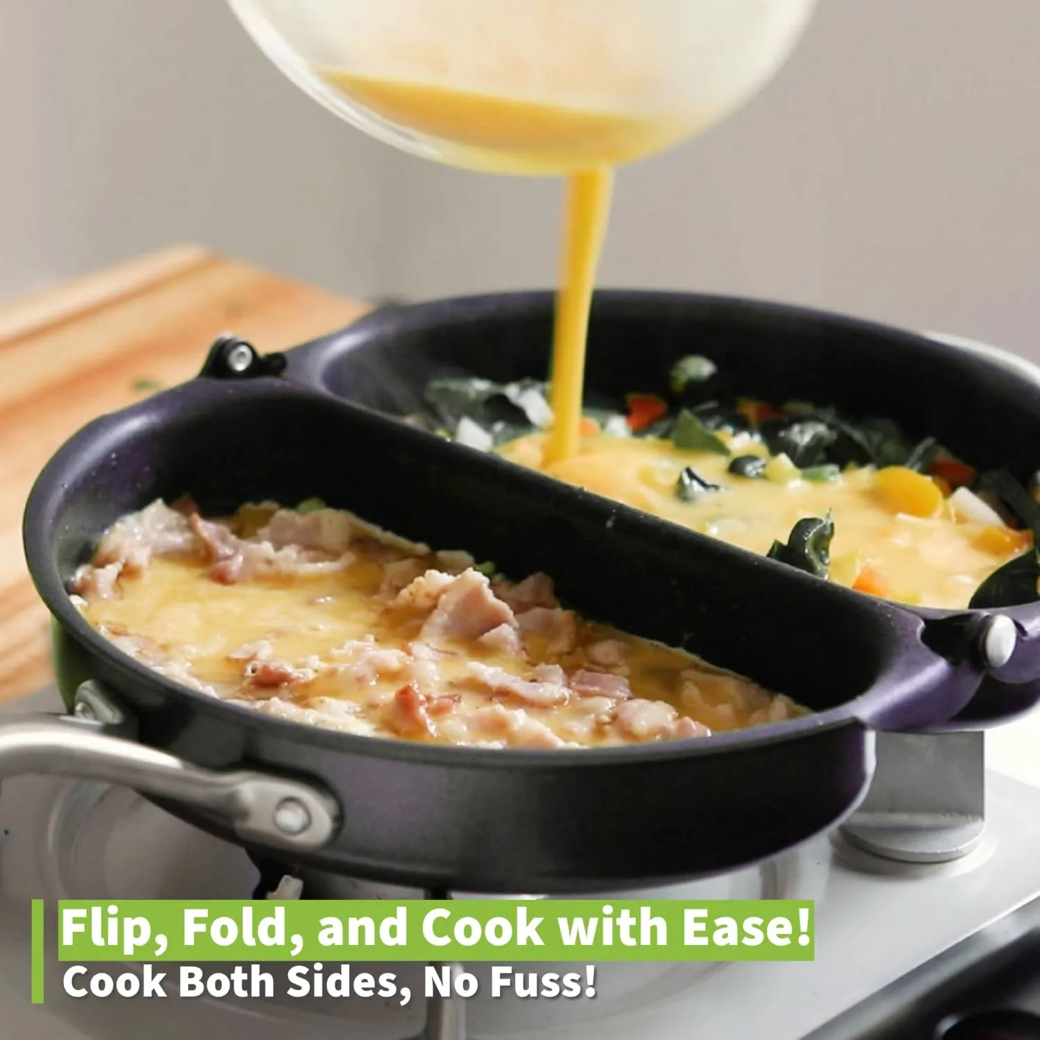 TECHEF - Frittata and Omelette Pan, Double Sided Folding Egg Pan, Made in Korea (PFOA Free) (Purple)