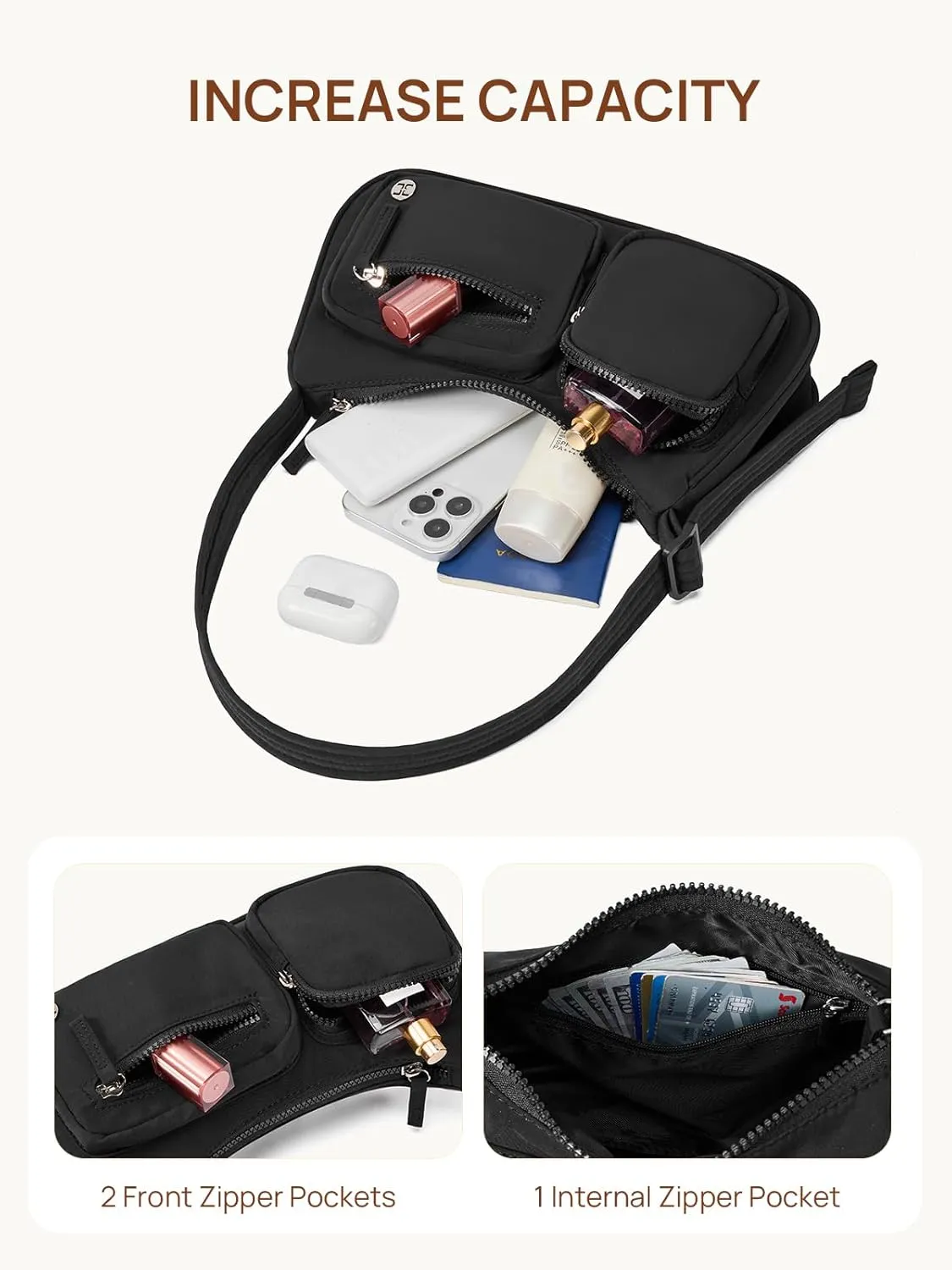 Telena Shoulder Bag Y2K Purse for Women Nylon Crescent Trendy Handbag with Adjustable Strap