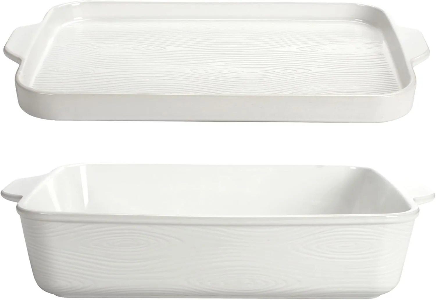 Temp-Tations 9x13 Inch Woodland White Deep Dish Casserole Baking Dish with Lid - Hand-Painted Ceramic Large Baking Dishes for Oven Set of 2, Oven to Table Bakeware, Large Ceramic Stoneware Set
