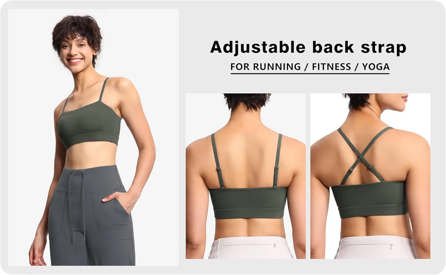 THE GYM PEOPLE Women's Adjustable Spaghetti Strap Sports Bras Wirefree Workout Tops with Removable Padded