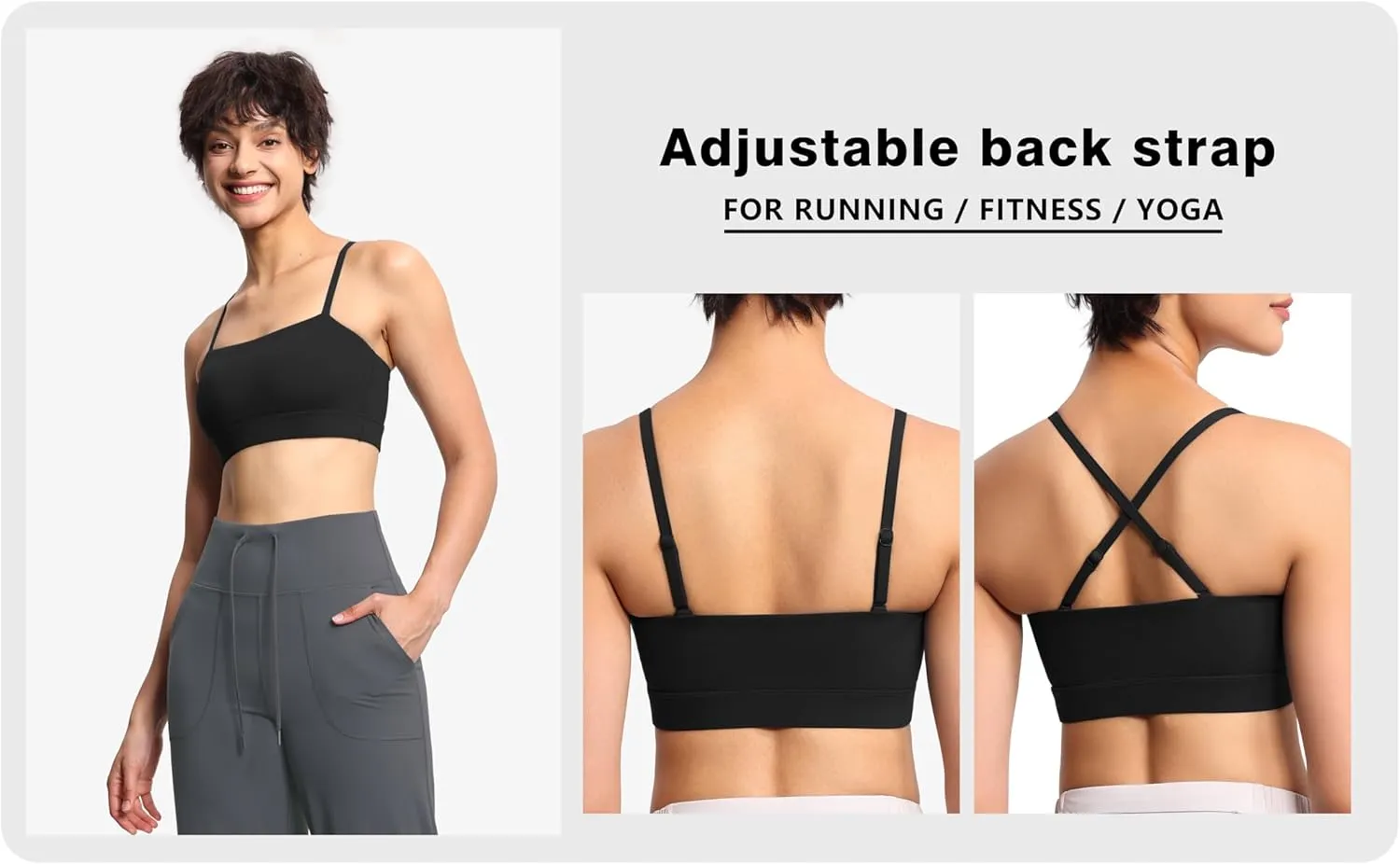 THE GYM PEOPLE Women's Adjustable Spaghetti Strap Sports Bras Wirefree Workout Tops with Removable Padded