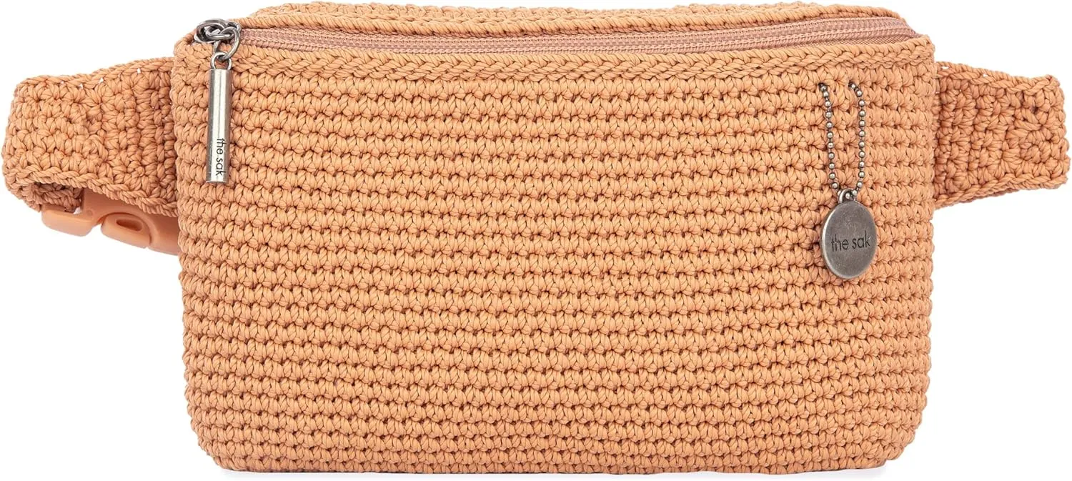 The Sak Caraway Small Belt Bag in Crochet, Adjustable Strap, Nectar