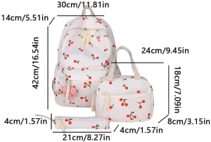 Three-Piece Cherry Backpack with Lunch Bag & Nylon Backpack (White)