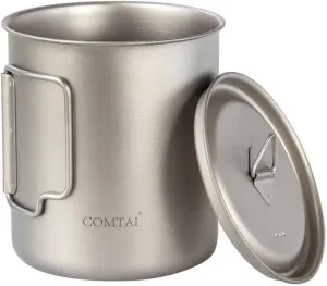 Titanium Pot, 750ml/26 oz Mug with Lid and Foldable Handle, Titanium Cup Backpacking Cookware for Outdoor Hiking Camping Cooking