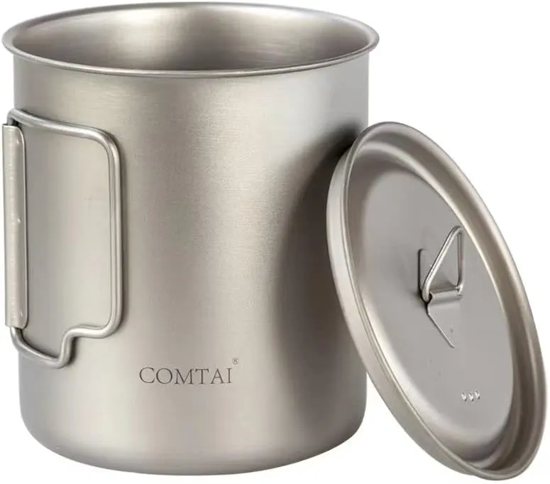 Titanium Pot, 750ml/26 oz Mug with Lid and Foldable Handle, Titanium Cup Backpacking Cookware for Outdoor Hiking Camping Cooking