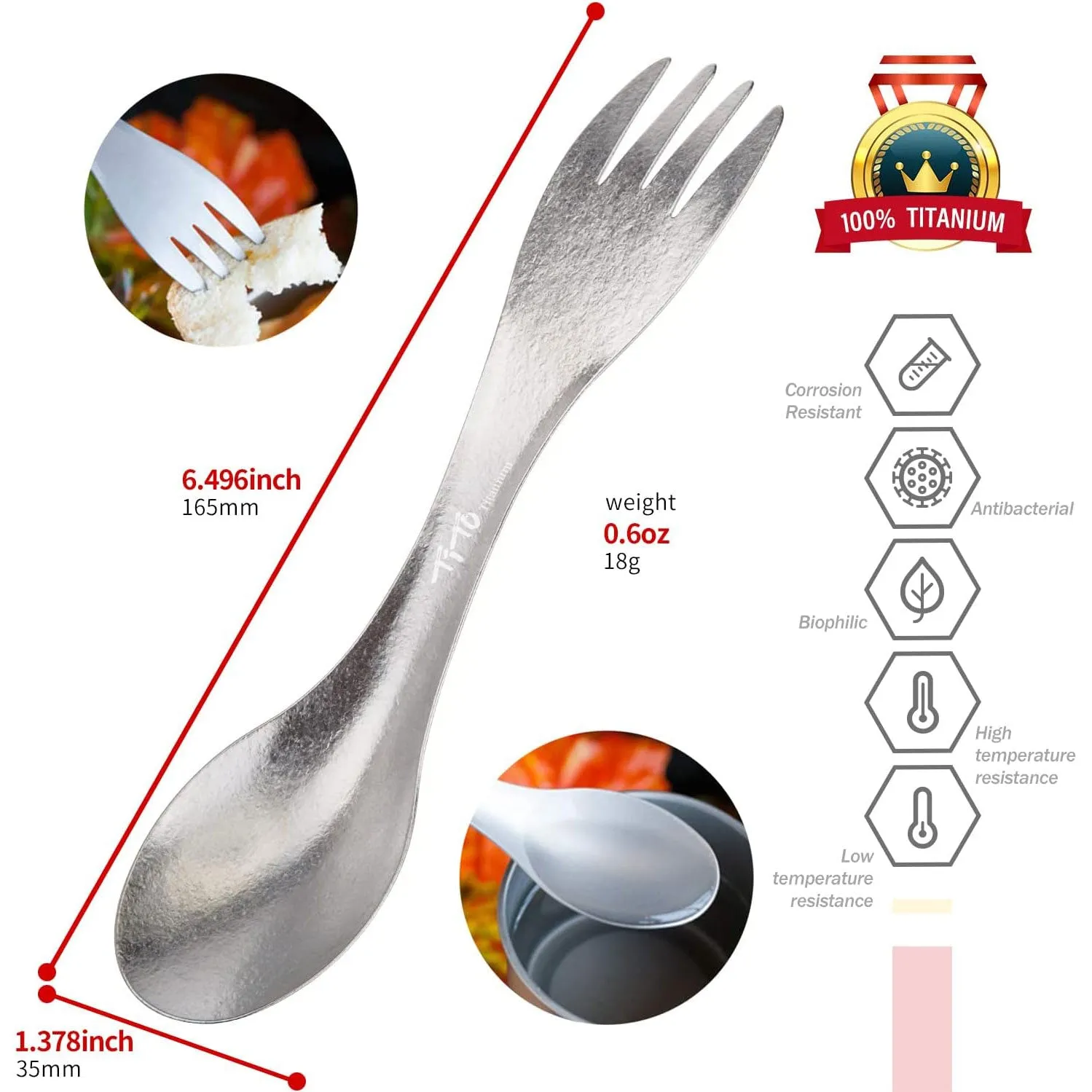 TiTo Titanium 2-in-1 Spork Spoon: Ultralight Portable Cookware for Camping, Hiking, and Picnic Adventures