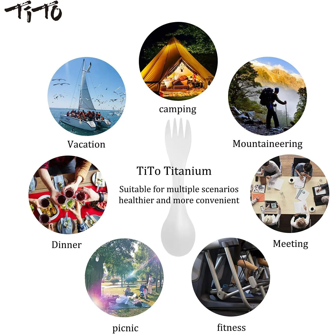 TiTo Titanium 2-in-1 Spork Spoon: Ultralight Portable Cookware for Camping, Hiking, and Picnic Adventures