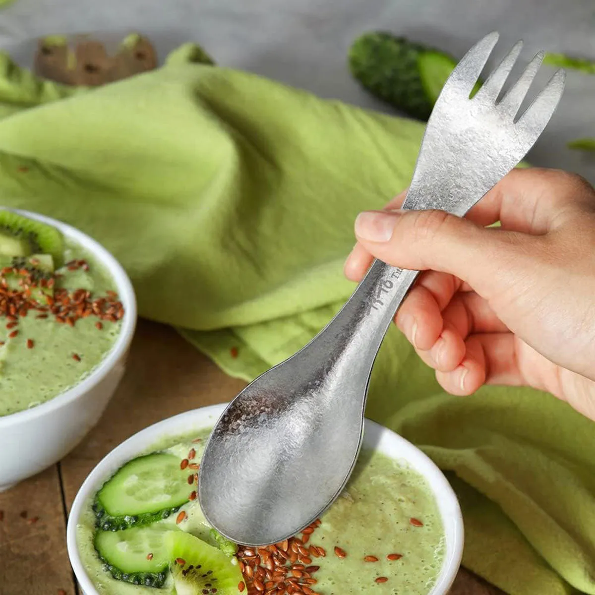 TiTo Titanium 2-in-1 Spork Spoon: Ultralight Portable Cookware for Camping, Hiking, and Picnic Adventures